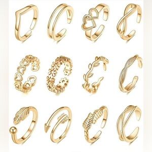 12 Toe Rings Set jewelry gold hearts arrows infinity flowers vine body gold New